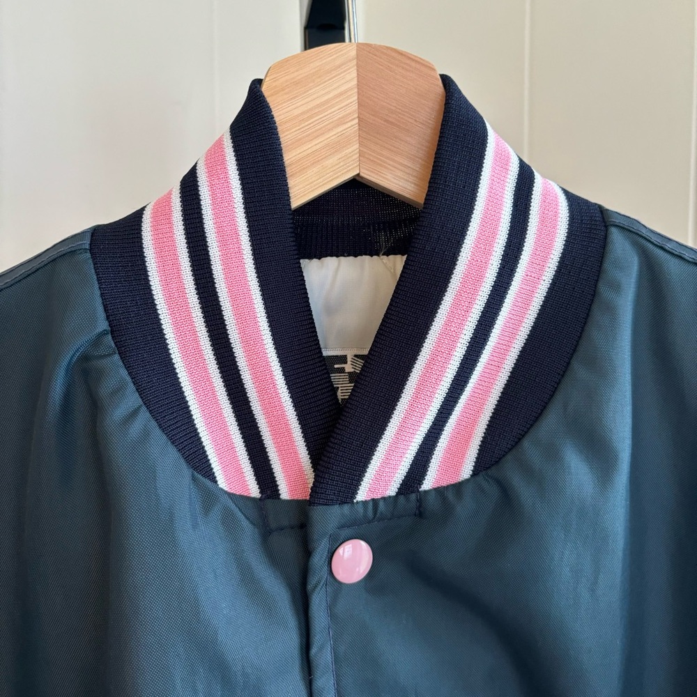 Vtg West Wind Varsity Blue Pink TNT Outfitters Bomber Oversized Jacket Men Large